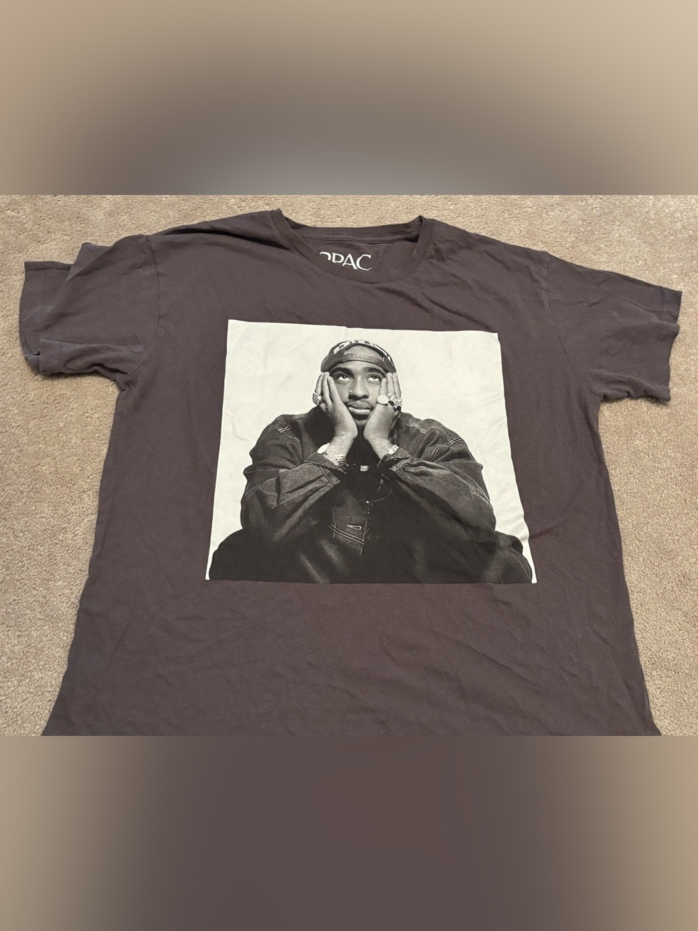 2Pac women’s Large Gray Cotton Crewneck T-Shirt Icon Portrait Short Sleeve